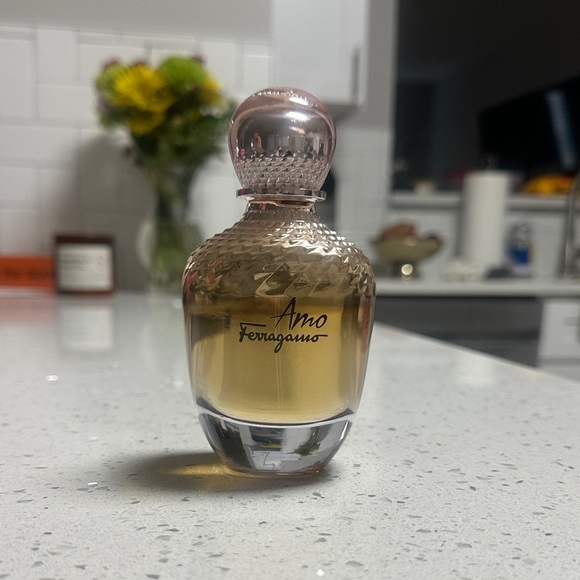 Salvatore Ferragamo Amo Perfume Bottle with Gold and Clear Design - Picture 1 of 4